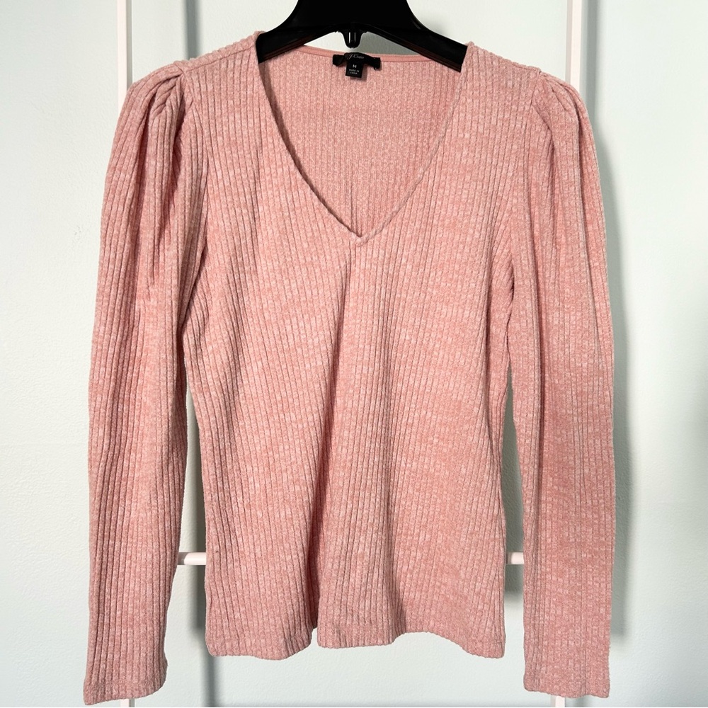 JCrew Puff Sleeved Soft Rib V-Neck